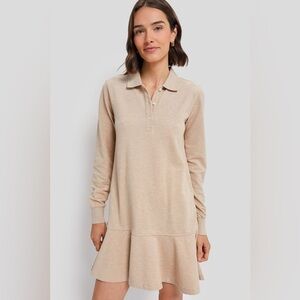 TUCKERNUCK Sandstone Beige Long Sleeve Pique May Polo Dress $168 Size Large